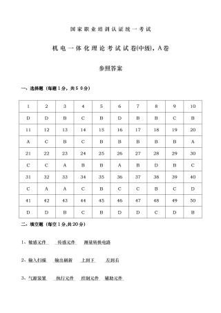 2025年国家职业培训认证统一考试机电一体化理论考试试
