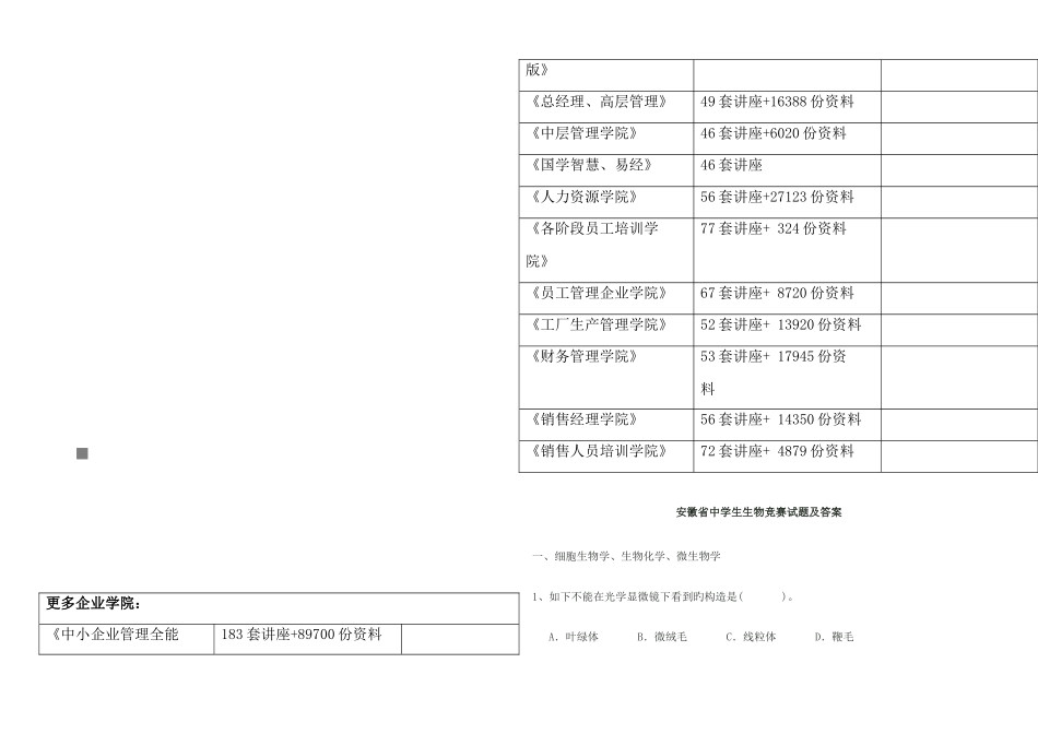 2025年安徽省年度中学生生物竞赛试题与答案_第1页