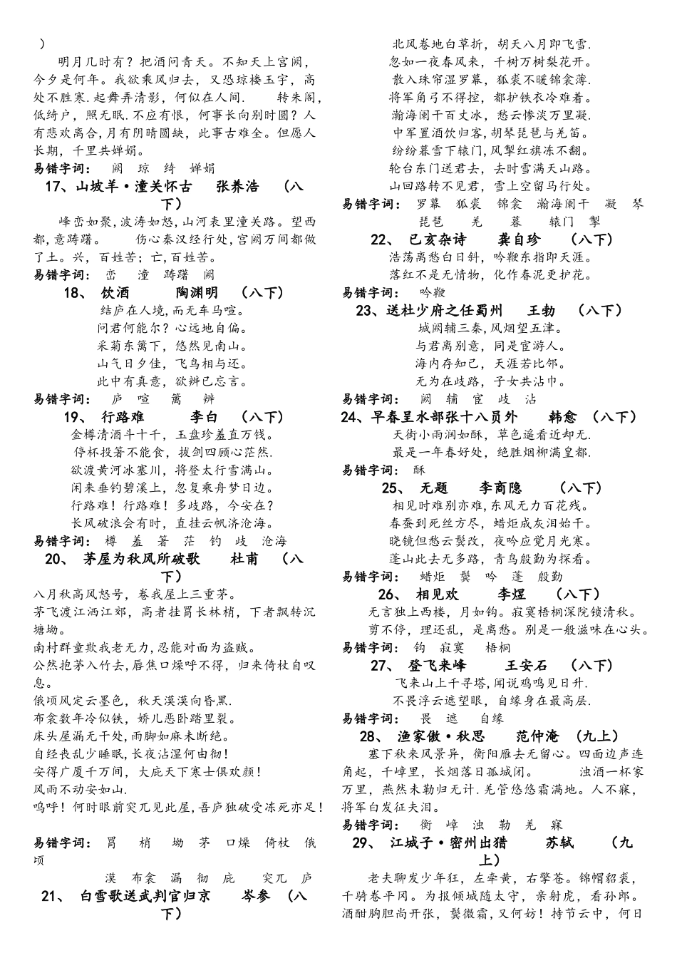 2025年中考必背古诗文50篇_第2页