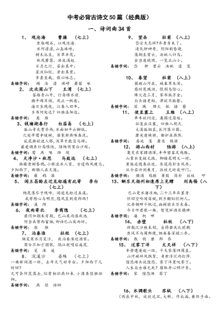 2025年中考必背古诗文50篇