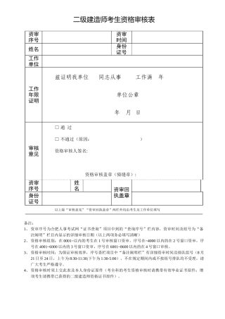 2025年二级建造师考生资格审核表