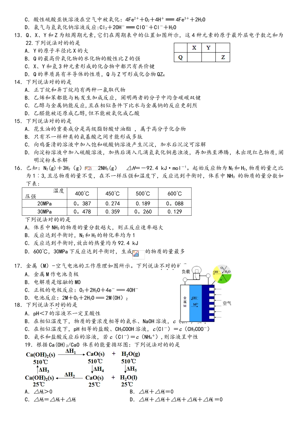 2025年浙江省11月化学学考+选考试题真题高清图片+WORD+答案_第2页