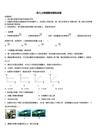 2025年安徽省宣城市第二中学物理八年级上册期末学业水平测试模拟试题含解析