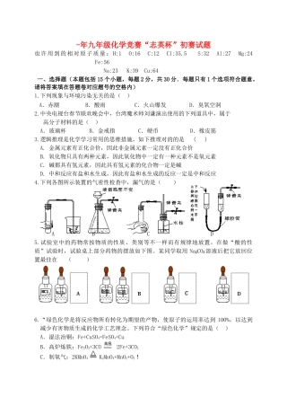 2025年九年级化学竞赛志英杯初赛试题