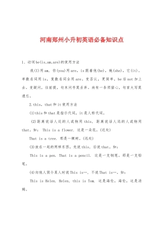 2025年河南郑州小升初英语知识点