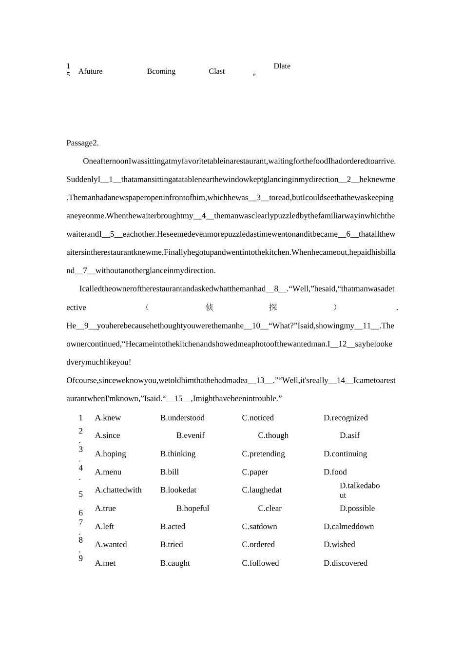 上海市高一英语阅读-完型填空六_第2页