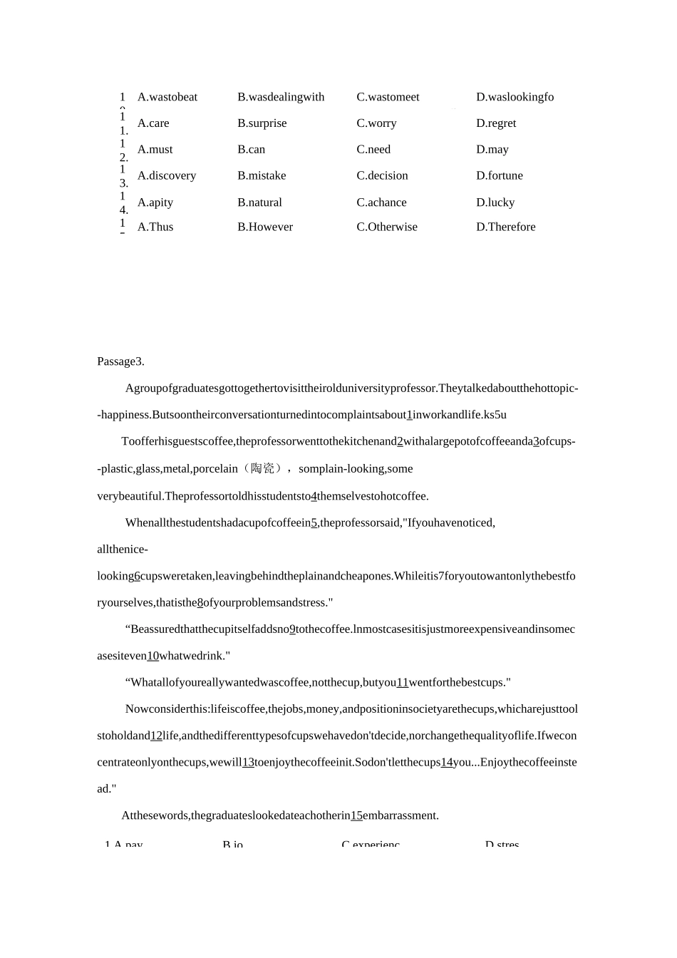 上海市高一英语阅读-完型填空六_第3页