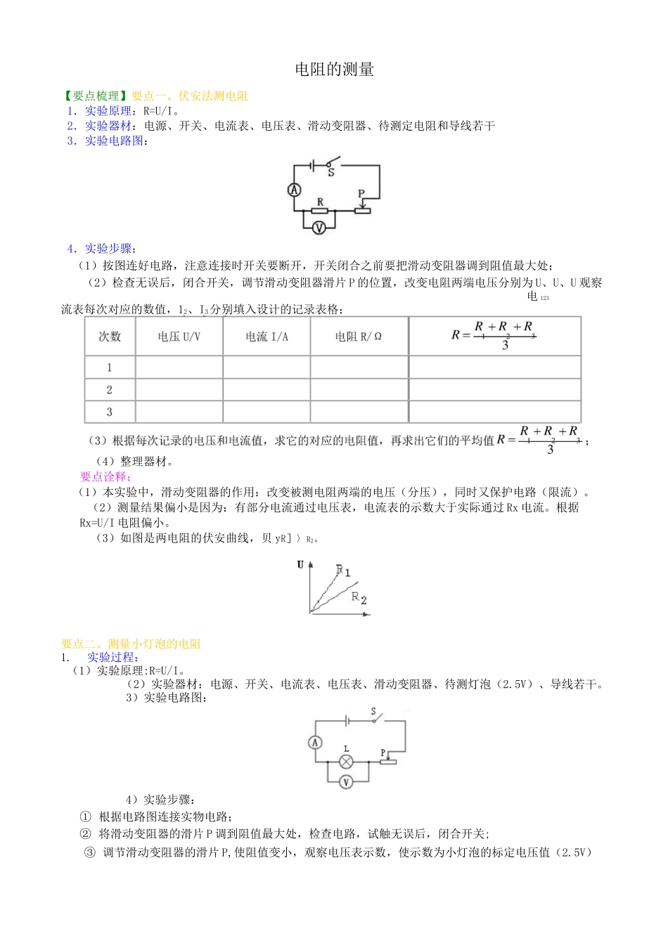 初三物理电阻的测量知识讲解_第1页