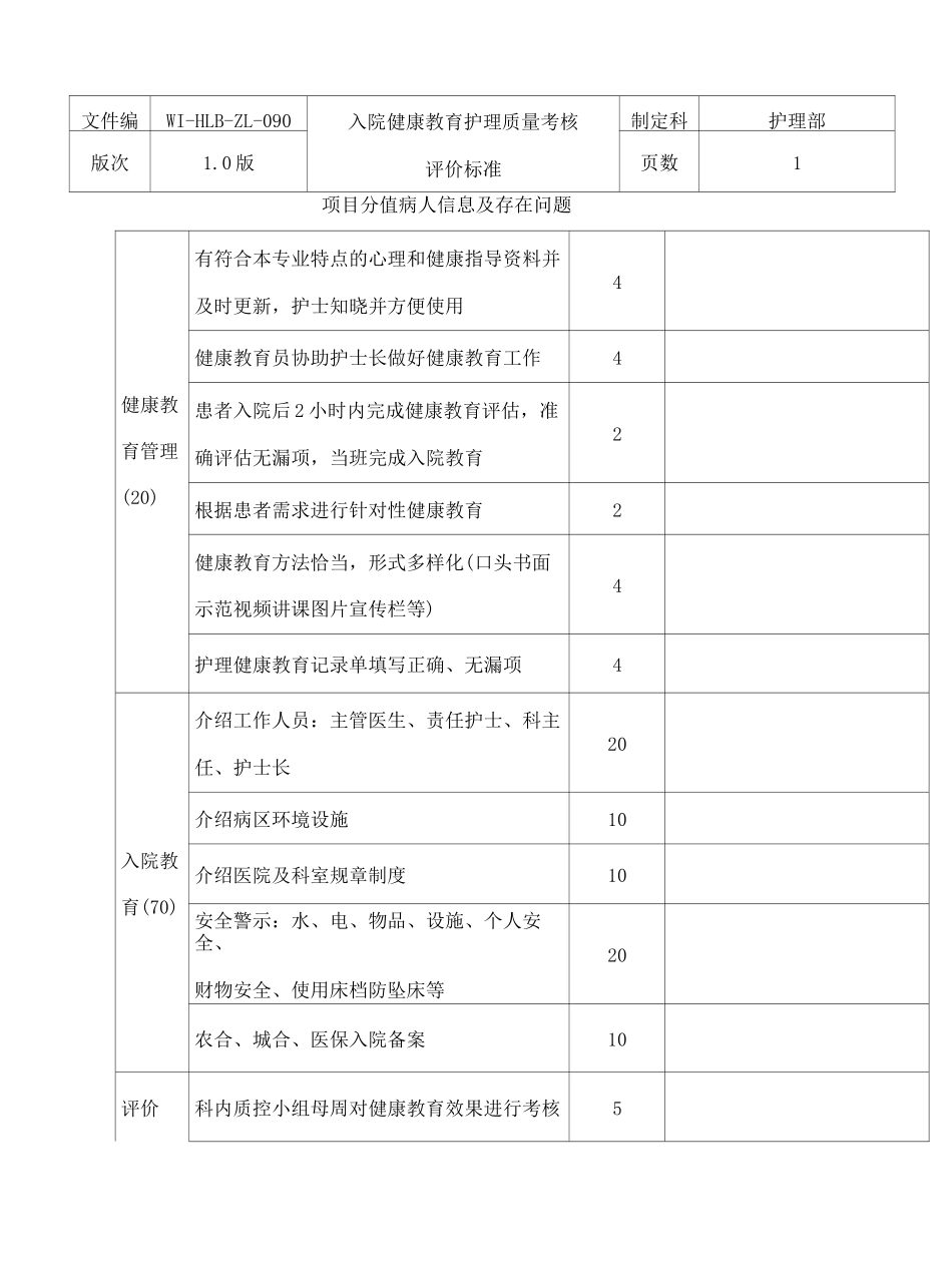 健康教育考核评价标准 新 _第1页