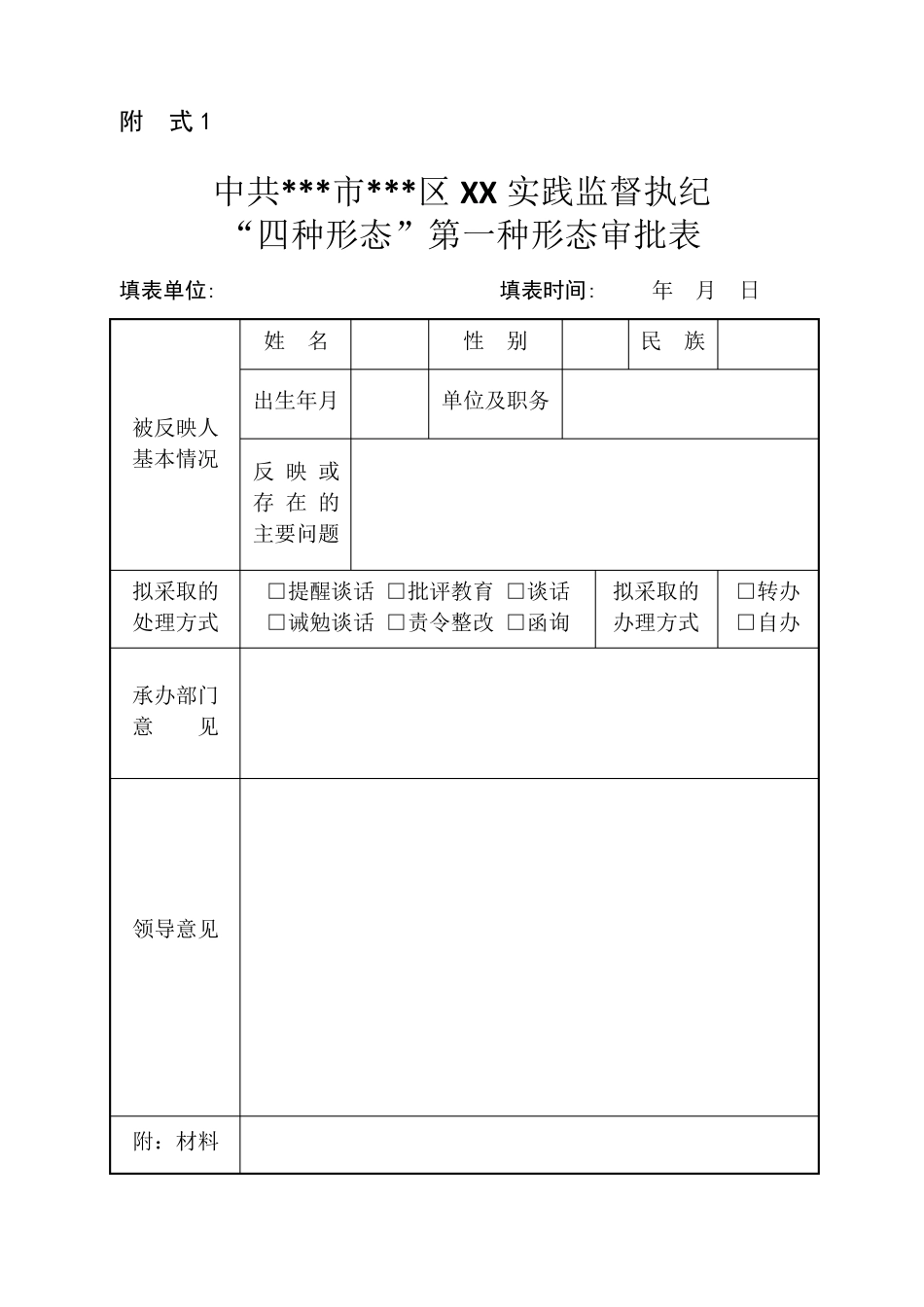 监督执纪“四种形态”第一种形态批评教育简易模板_第1页