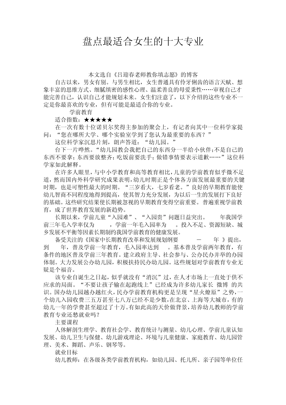 盘点最适合女生的十大专业_第1页