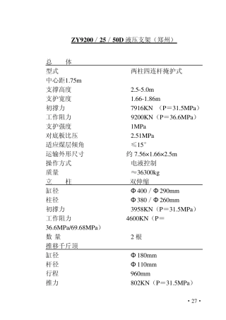 目前各地煤矿普遍使用的液压支架技术参数