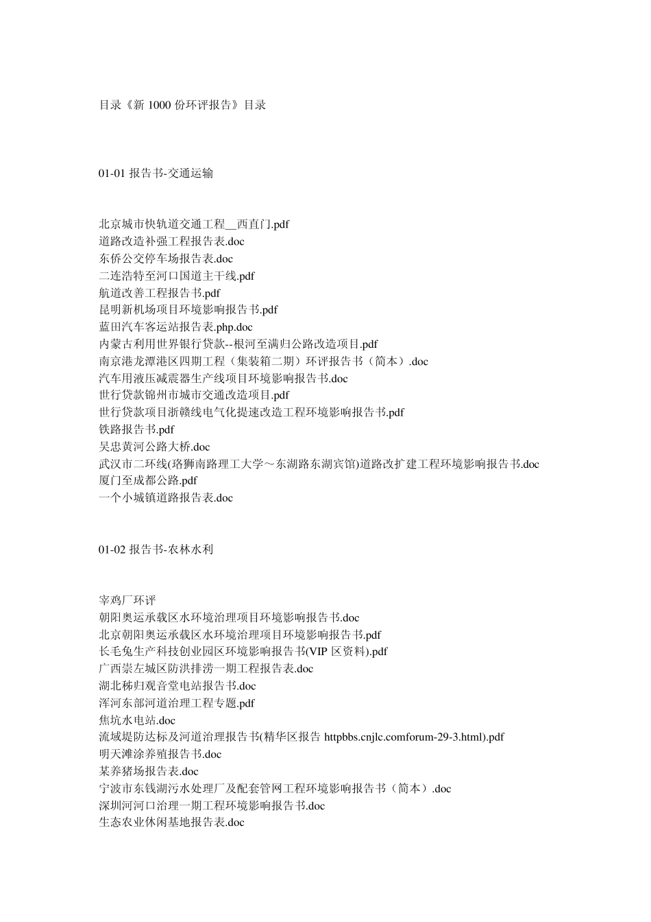 目录《新1000份环评报告》目录_第1页