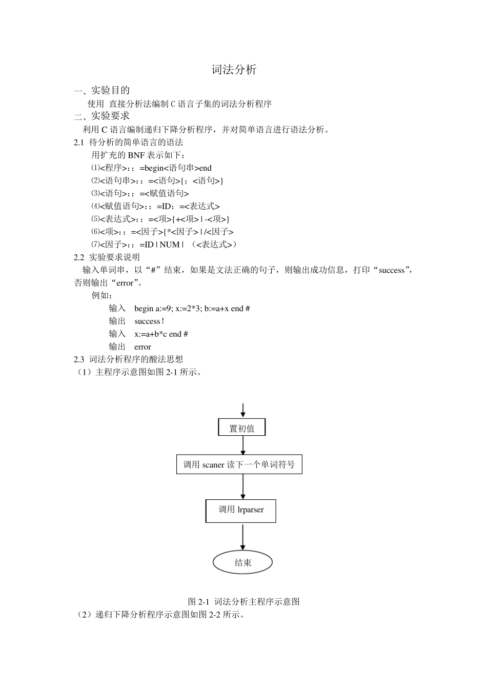 直接分析法编制C语言子集的词法分析程序_第1页