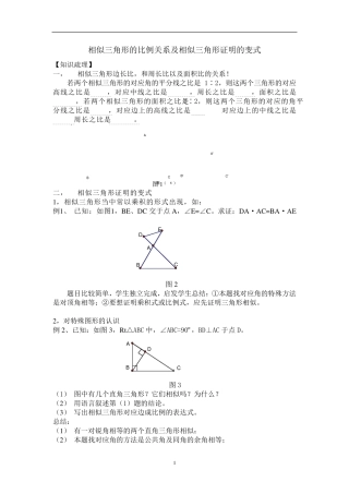 相似三角形的比例关系及相似三角形证明的变式