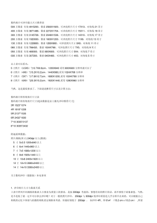 相片冲印尺寸表