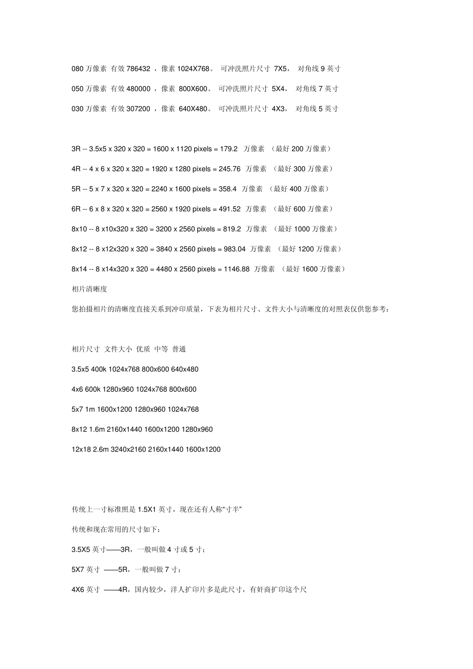 相片尺寸规格像素一览表_第3页