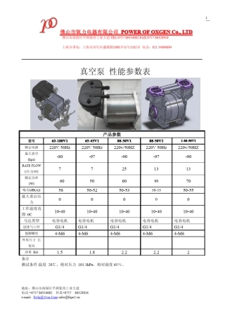 真空泵技术参数