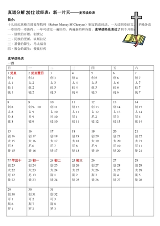 真道分解2012读经表：新一片天麦琴读经表真道分解