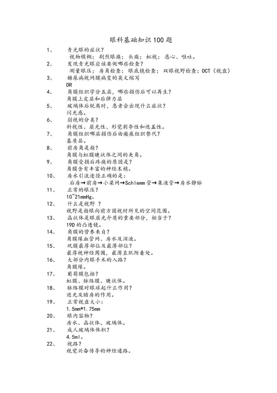 眼科基础知识100题_第1页
