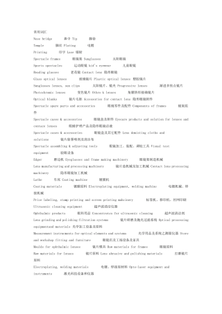 眼镜常用词汇