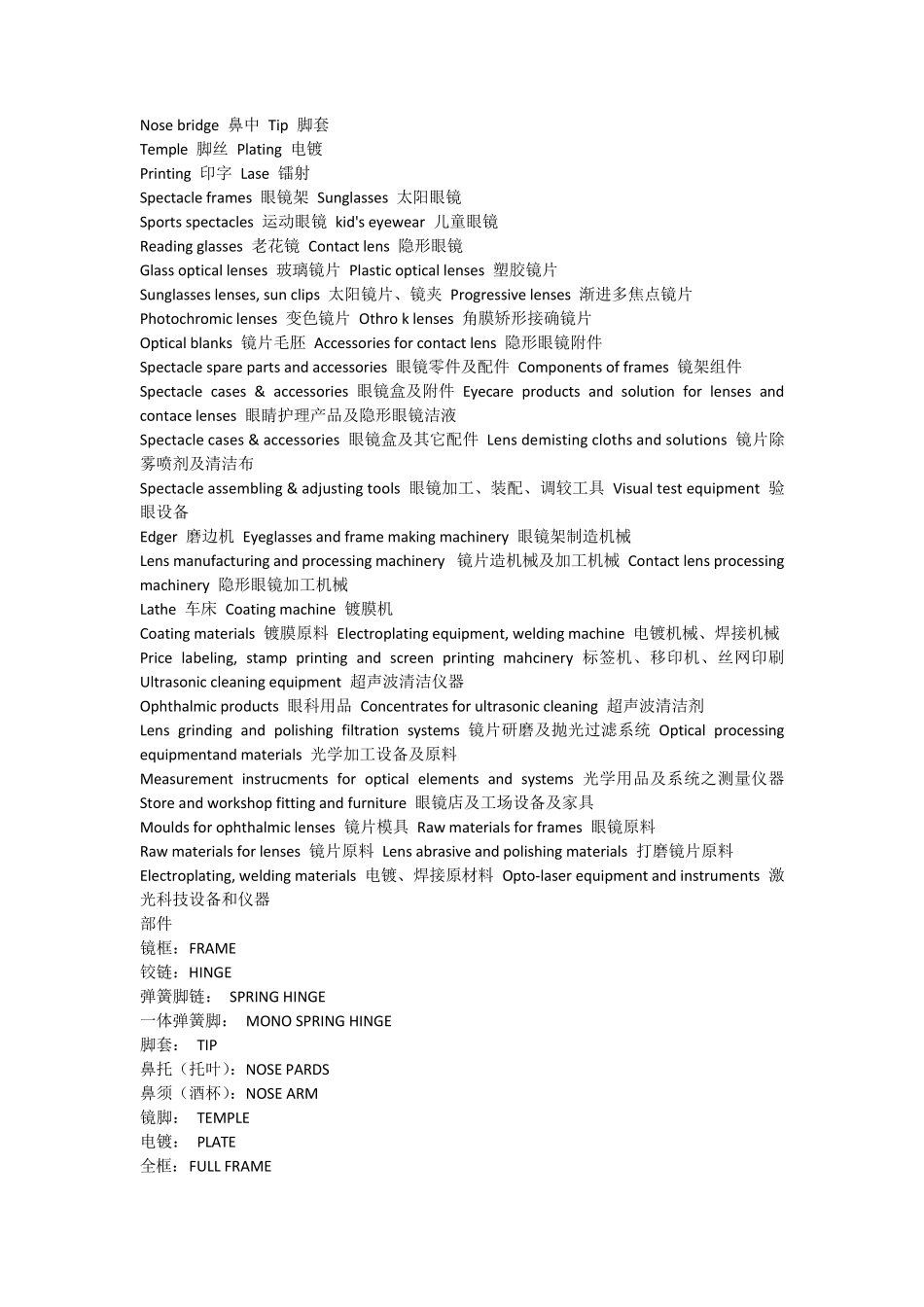 眼镜行业专用术语_第1页