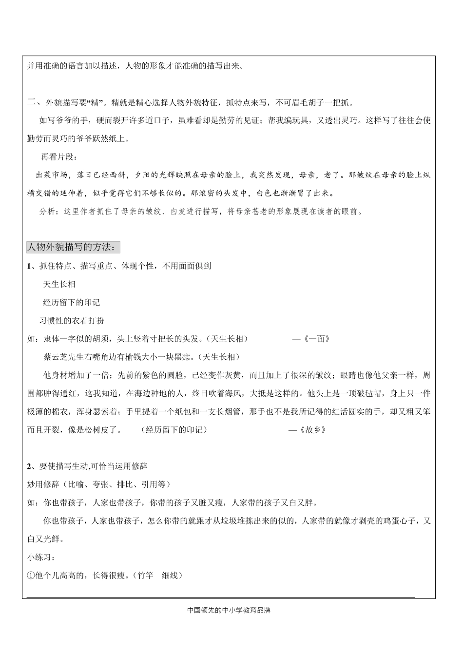 知名教育机构小升初作文全攻略之人物描写方法片段指导(外貌、神态、动作描写)_第3页
