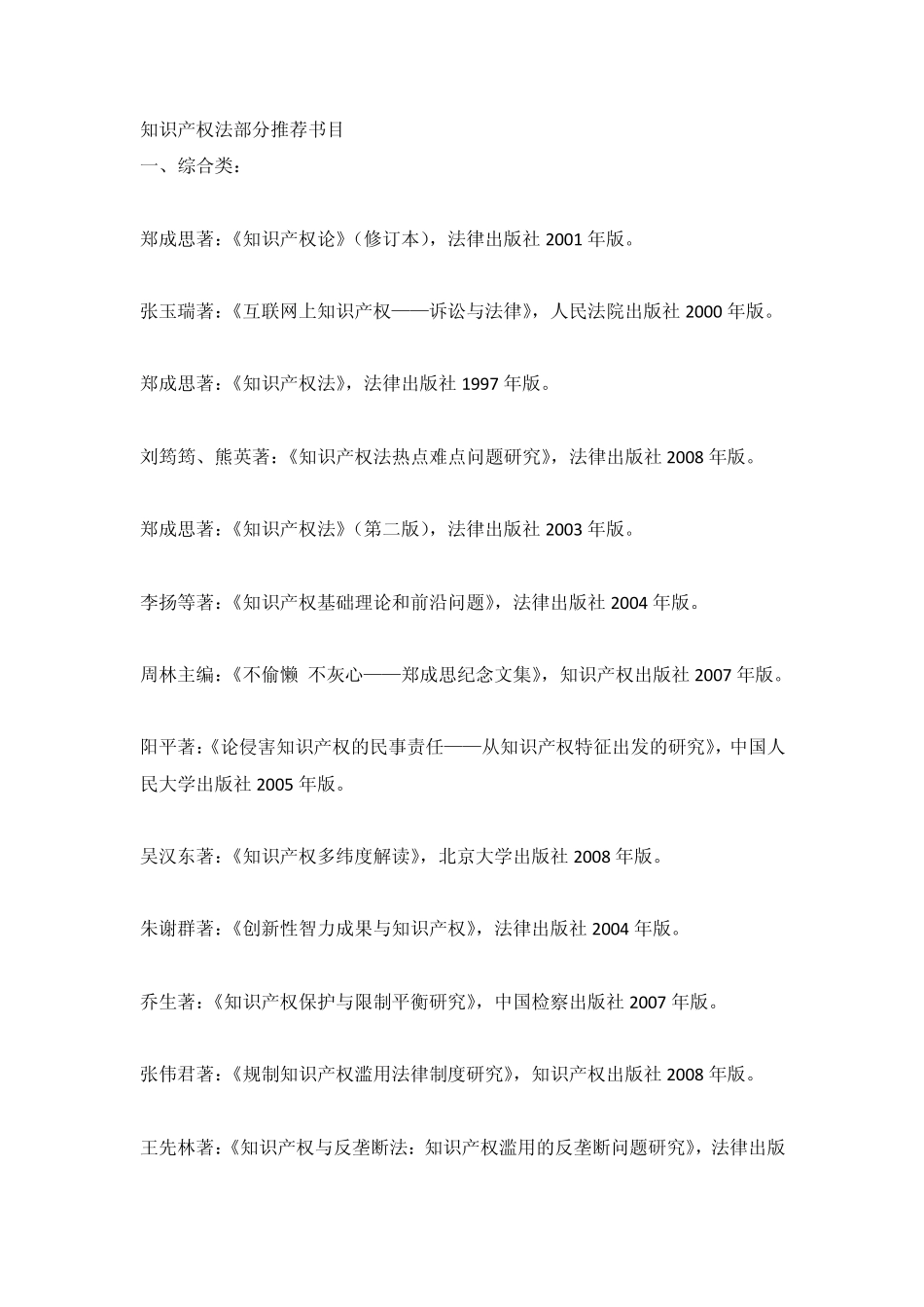 知识产权推荐书目_第1页