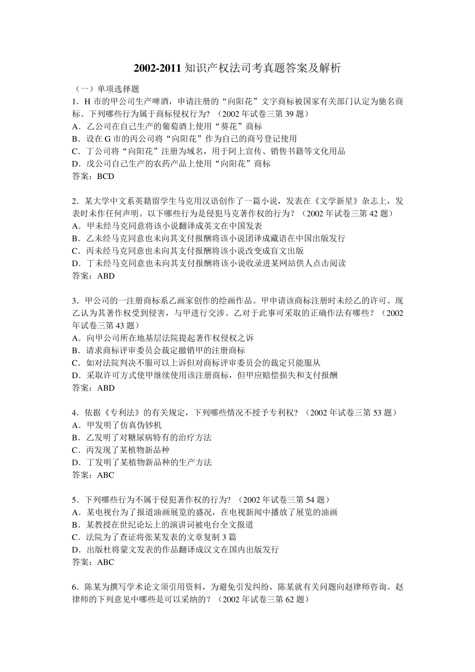 知识产权法历年司考真题_第1页