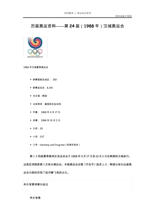 知鸣收藏：历届奥运资料——第24届(1988年)汉城奥运会