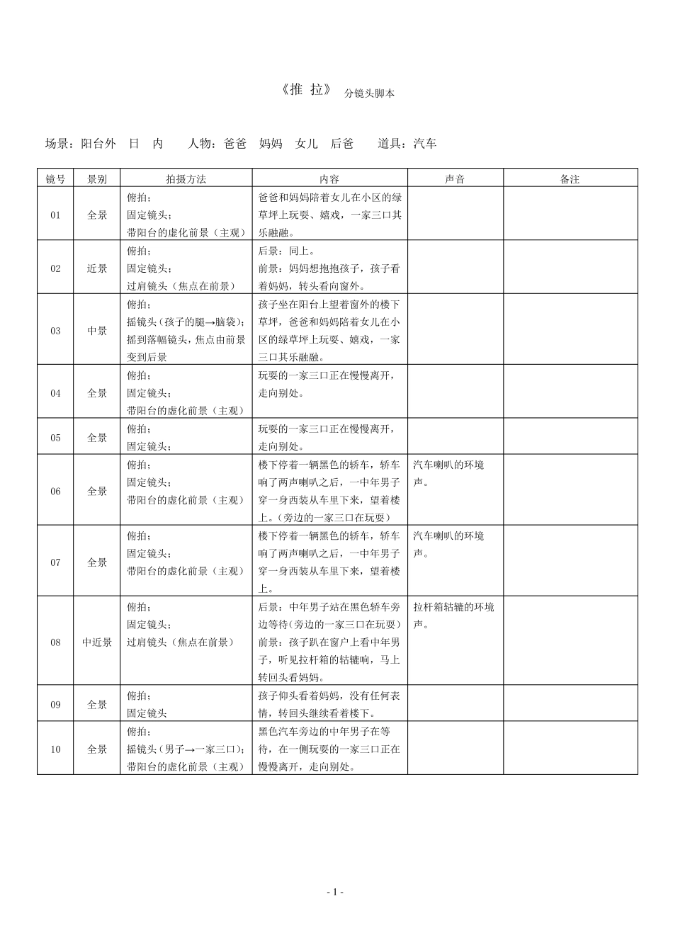 短片《推拉》分镜头脚本_第1页