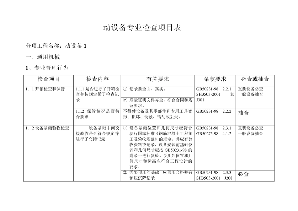 石化工程质量检查大纲第三册动设备安装工程_第1页