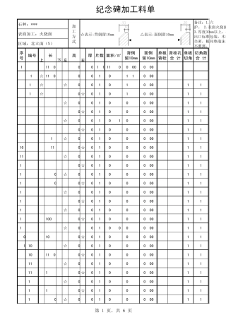 石材幕墙下料单
