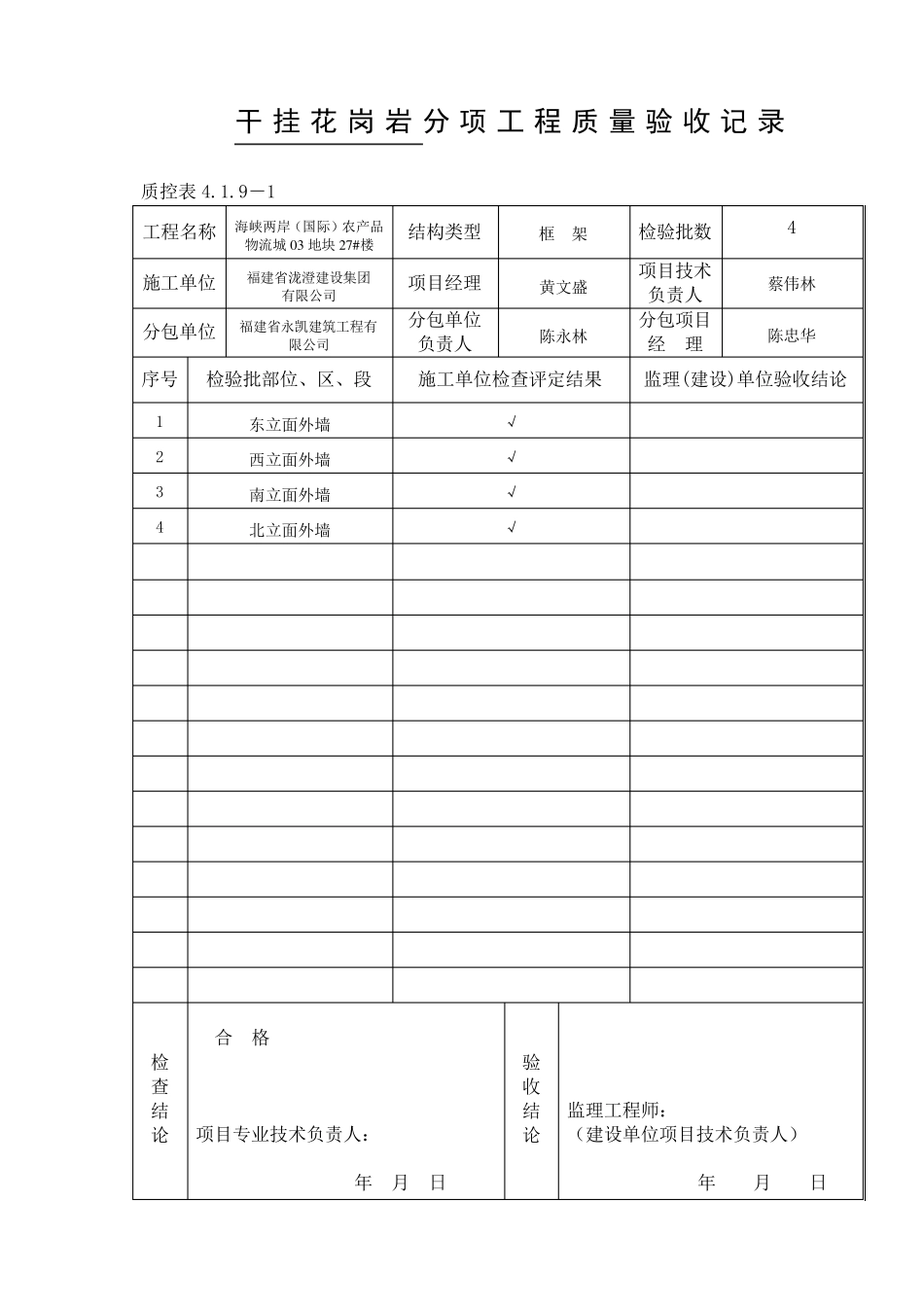 石材幕墙工程检验批质量验收记录副本_第1页