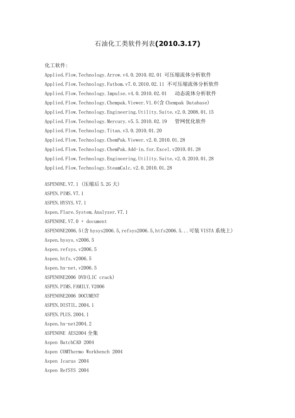 石油化工类软件列表_第1页