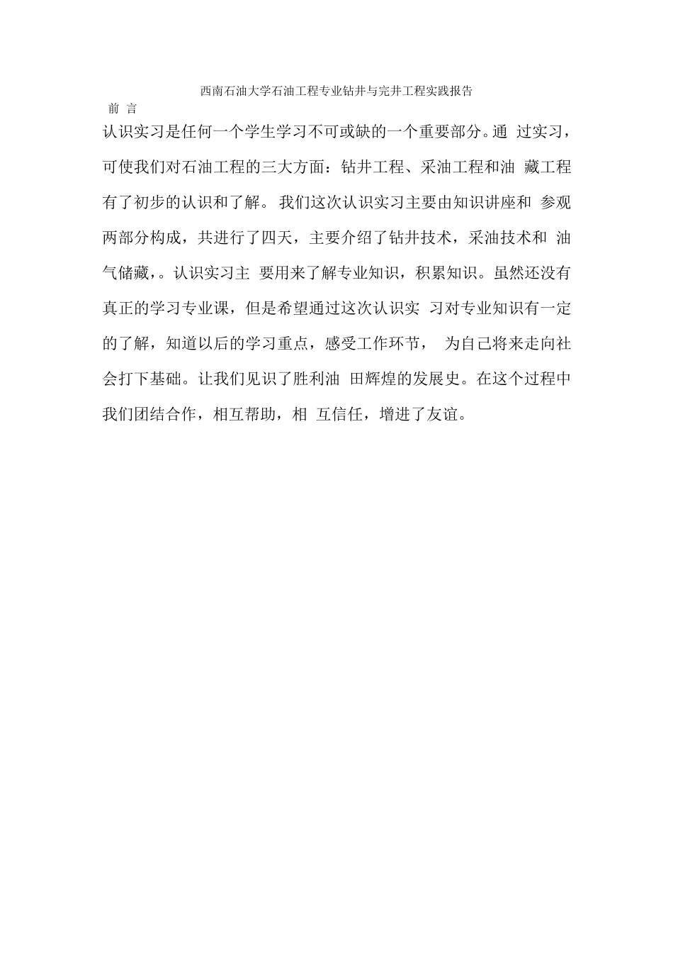 石油工程专业钻井与完井工程实践报告_第1页