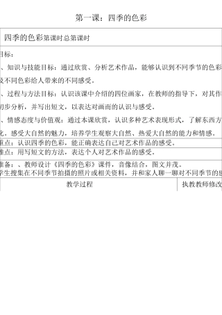 人美版四年级美术上册美术教案(表格式)