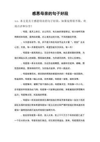 感恩母亲的句子好段