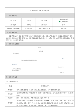生产部部门职能说明书