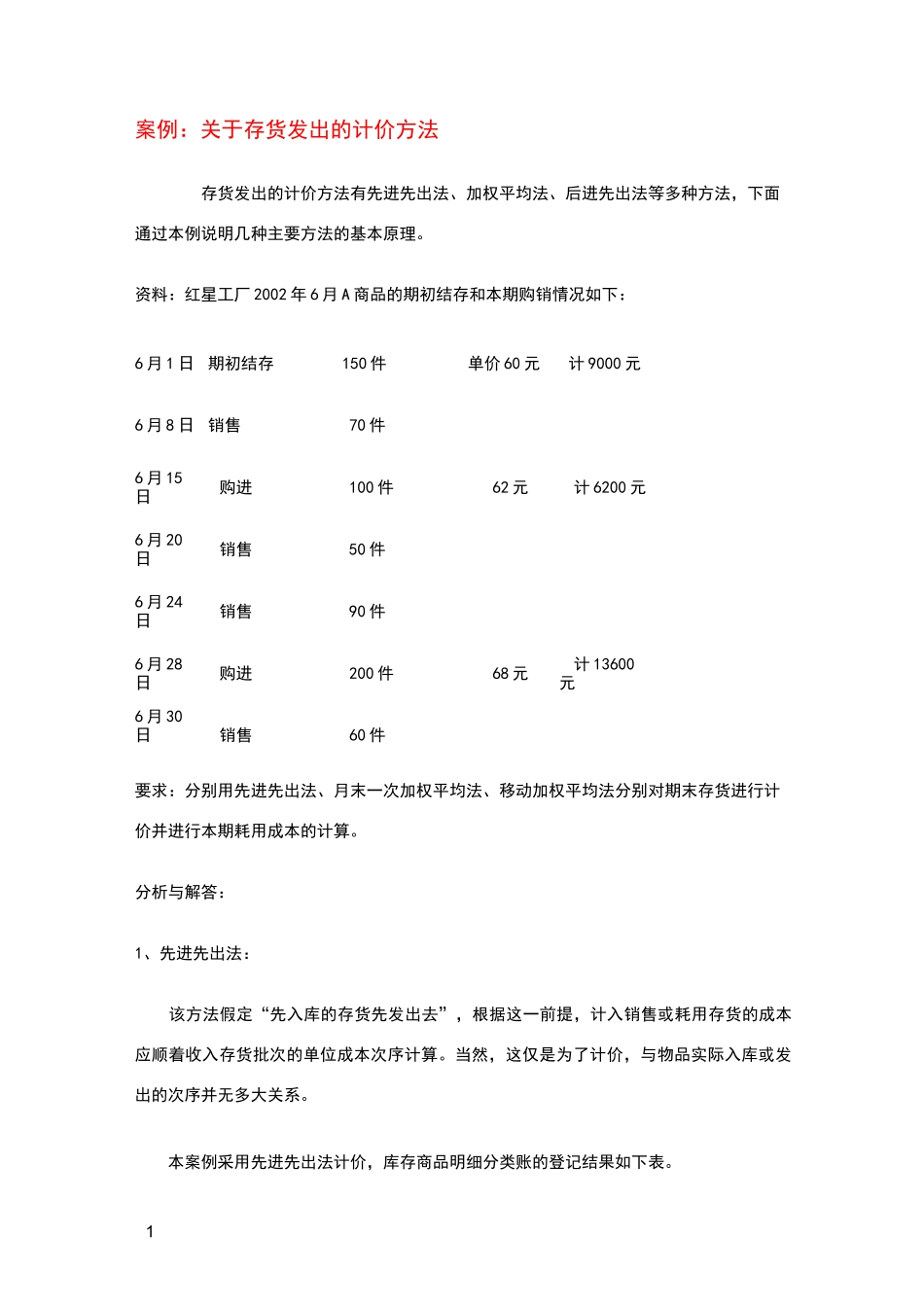 存货发出计价方法例题_第1页