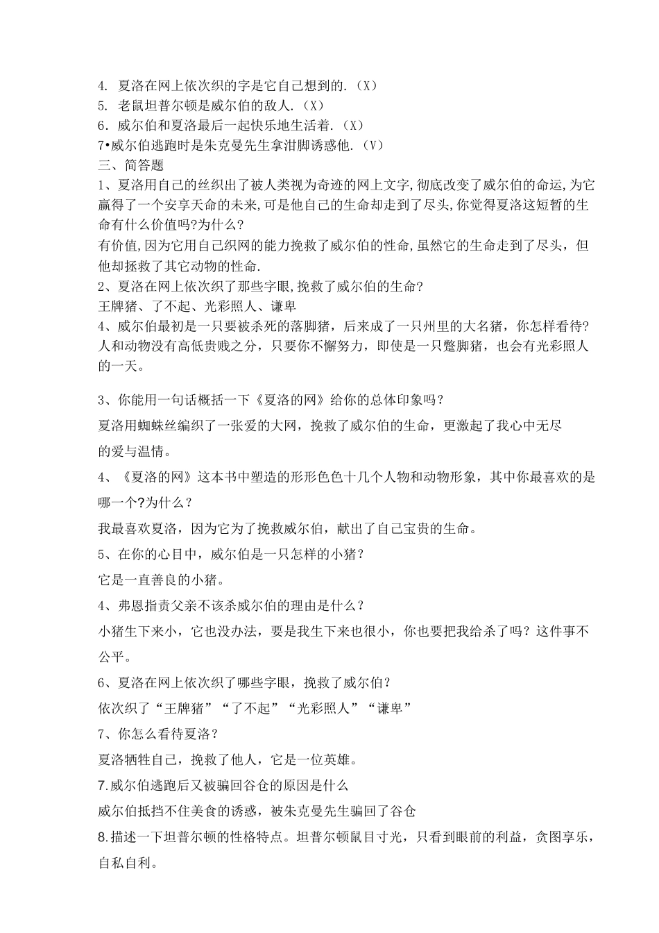 《夏洛的网》测试题(很全)_第2页