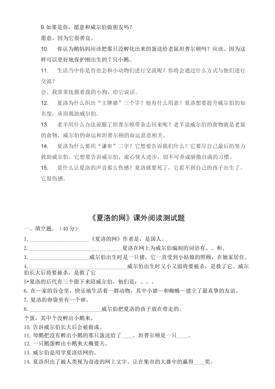 《夏洛的网》测试题(很全)_第3页