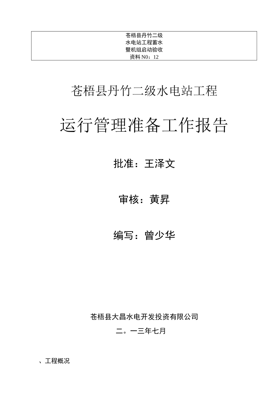 丹竹电站运行管理工作报告_第1页