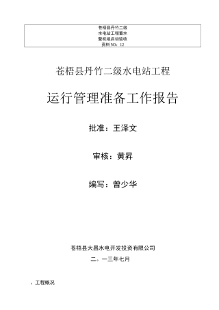 丹竹电站运行管理工作报告