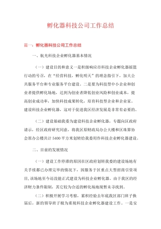 孵化器科技公司工作总结