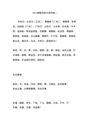 归入膀胱经的中药列表3