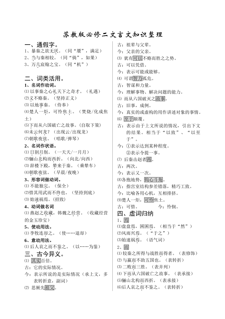 苏教版必修二文言文知识整理_第1页