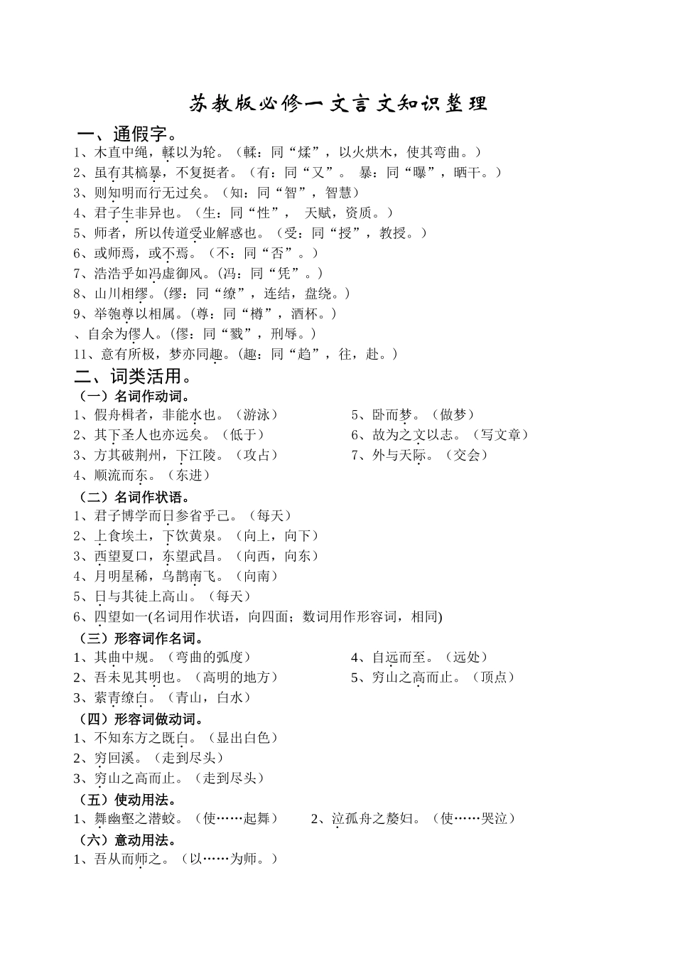 苏教版必修一文言文知识整理_第1页