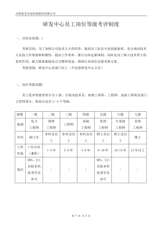 研发中心薪资等级晋升制度
