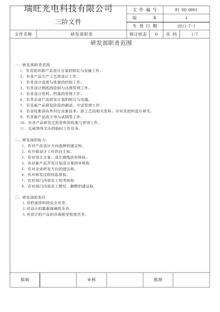 研发部岗位职责NEW